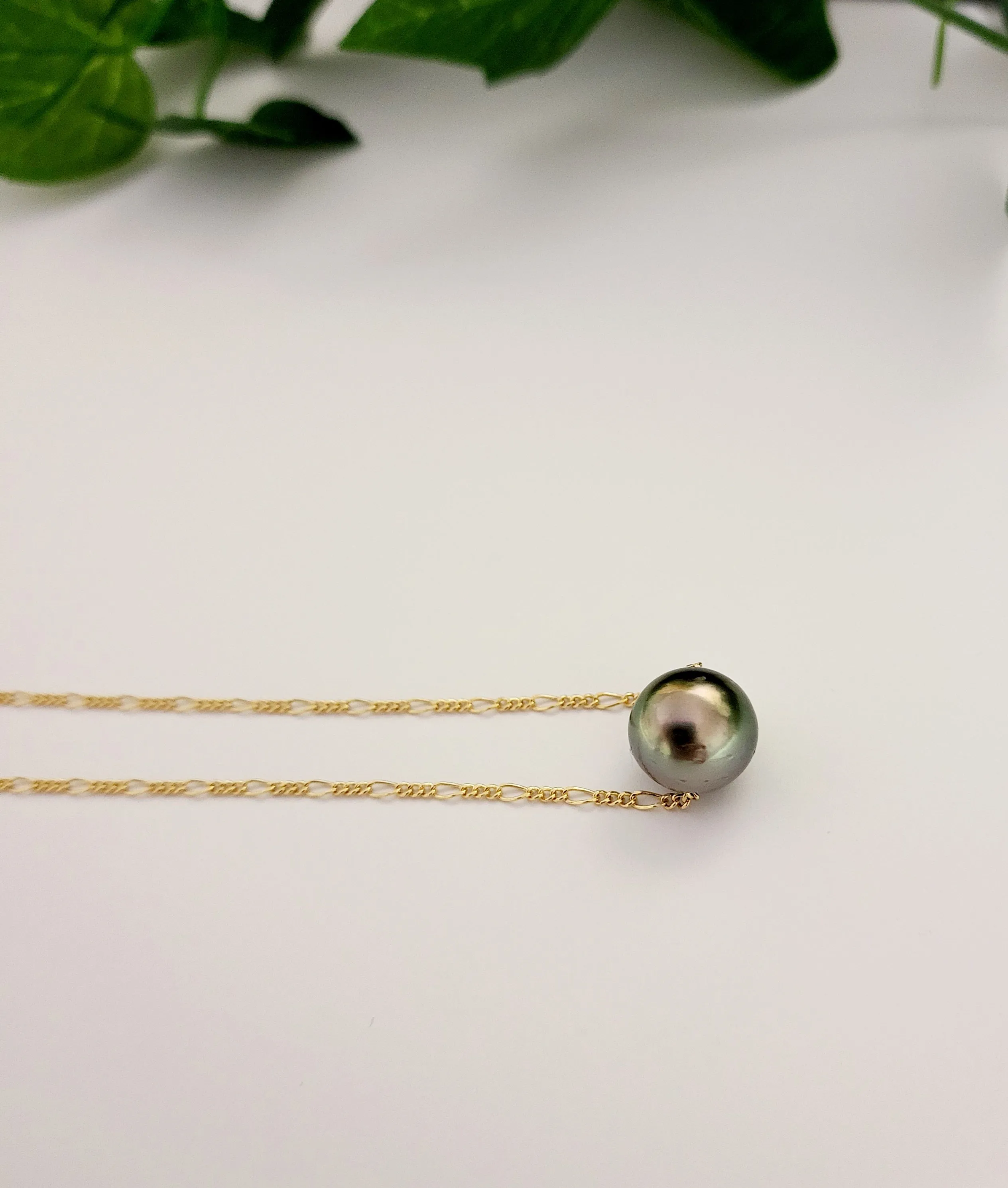 HEINUI - Tahitian Pearl Floater: 13mm to 14mm with 14K Gold filled necklace